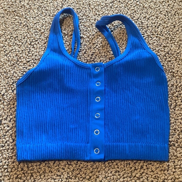 Aerie Blue Ribbed Snap Front Cropped Tank Size Small in Like New Condition - Picture 1 of 6